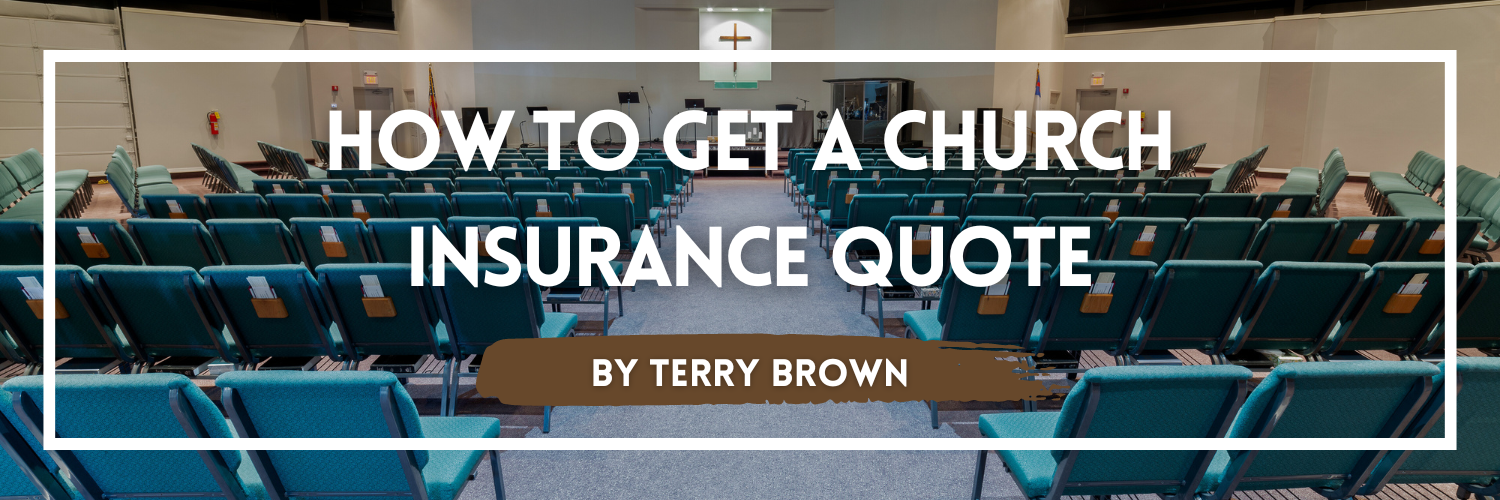 Interior of a church with rows of teal chairs, emphasizing the process of obtaining a church insurance quote, as outlined by Terry Brown.