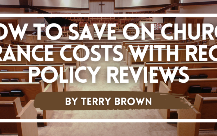 Interior of a church with empty pews, highlighting the importance of regular policy reviews to save on church insurance costs, as discussed by Terry Brown.