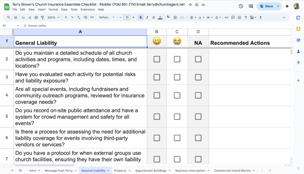 Church insurance checklist to help save money on cost of church insurance coverage.