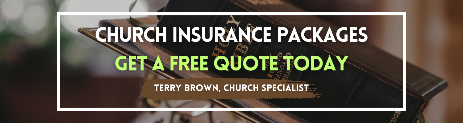 Image promoting church insurance packages with the text 